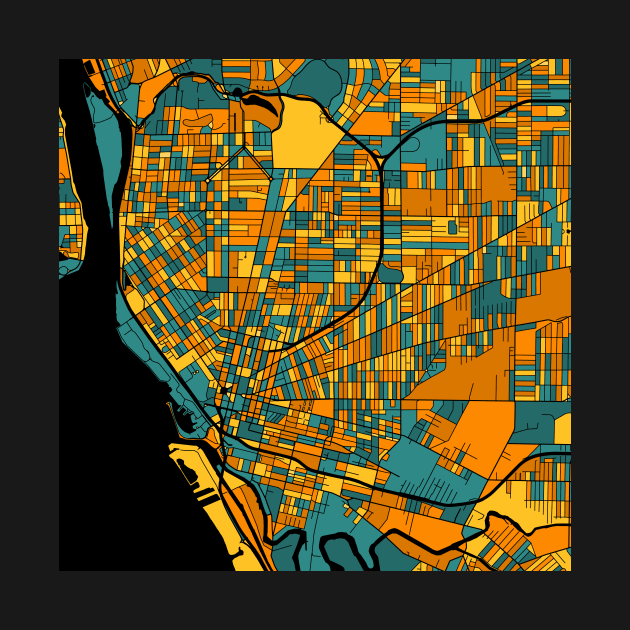 Buffalo Map Pattern in Orange & Teal by PatternMaps