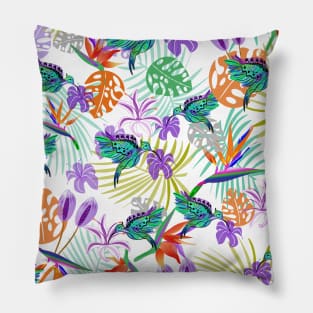 Tropical birds of paradise & humming bird Pillow