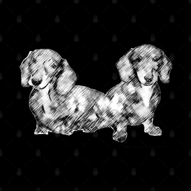 Two Dachshund Puppies Line Drawing Style by tribbledesign