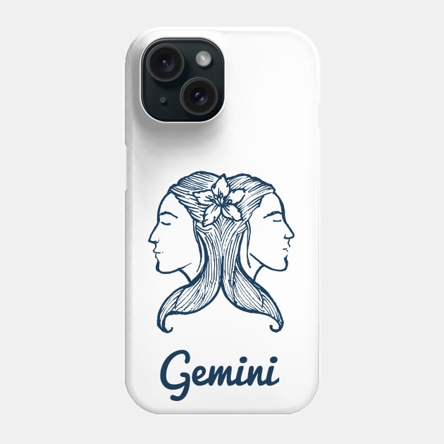 Gemini Zodiac Horoscope Two Women Faces with Flower Sign and Name Phone Case by ActivLife