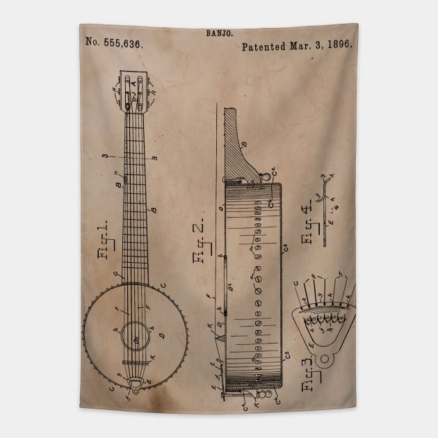 Vintage Banjo Patent Tapestry by JoolyA