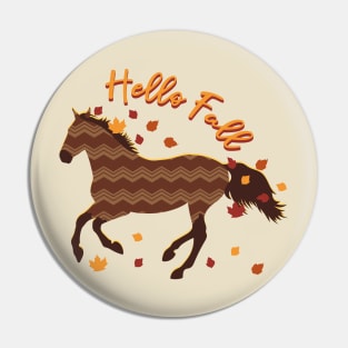 Hello Fall - Cute And Cozy Brown Chevron Autumn Horse Pin