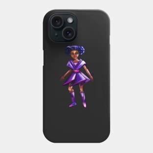 Anime girl with two puffs. Back lit. Black afro anime girl in purple from outer space ! beautiful  black girl with Braided hair, blue eyes, Cherry pink lips and dark brown skin. Hair love ! Phone Case