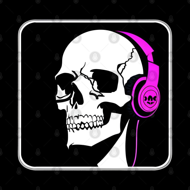 Skull With Headphones, Pink, Violet| Listening Music by General Corner