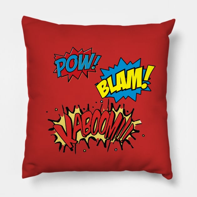 POW! BLAM! KABOOM!!! Pillow by haegifrq