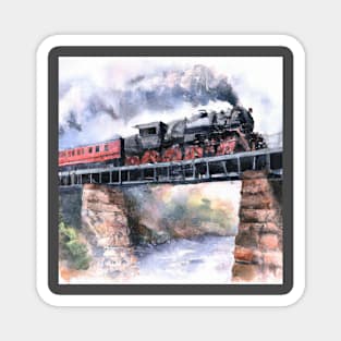 Watercolor Locomotive on a Bridge Magnet