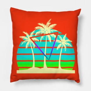 *0s Retro Beach Palm trees Sunset Pillow