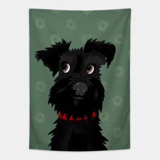 Black Miniature Schnauzer Dog with Green Daisies Tapestry