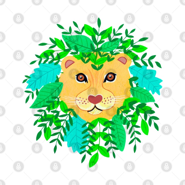 botanical gouache painted lion by NashTheArtist