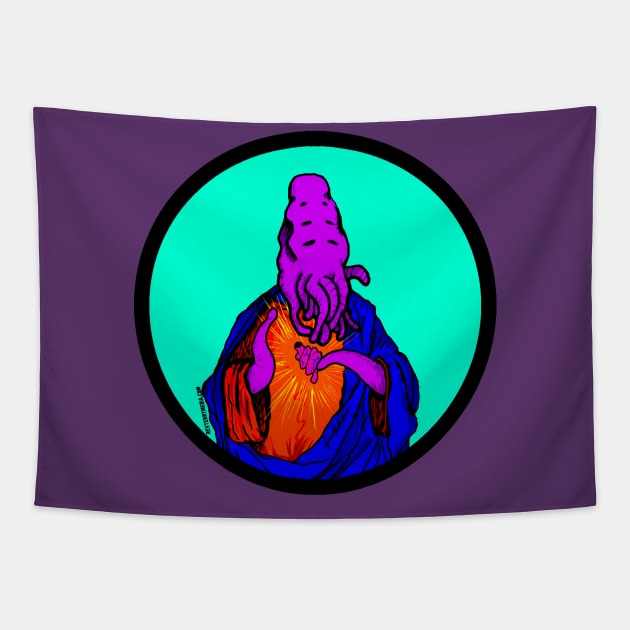 Tentacle Jesus Circle Tapestry by RevTerry