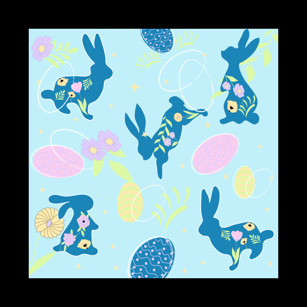 Happy Easter rabbit and eggsin pastel colors by DigitalInDesignGoods