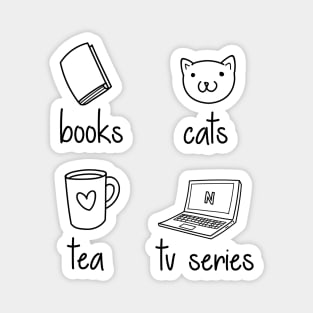 books, cats, tea, tv series Magnet