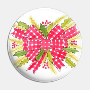 Red gingham ribbon as Christmas wreath Pin