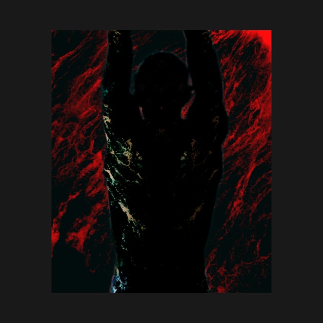Portrait, digital collage and special processing. Men's back. Mystic. Energy waves. Red and black. by 234TeeUser234