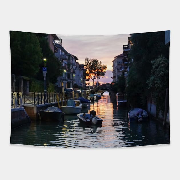 Venetian Romance: A Sunset Over the City of Love Tapestry by Rexel99