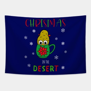 Christmas In The Desert - Small Christmas Cactus In Poinsettia Mug Tapestry