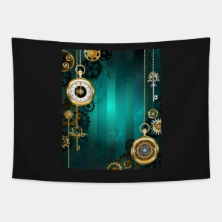 Jewelry Watch on a Green Background ( Steampunk ) Tapestry