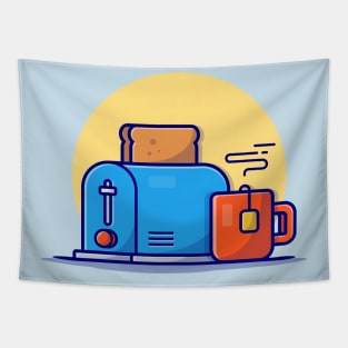 Toaster Bread And Tea Cartoon Vector Icon Illustration Tapestry