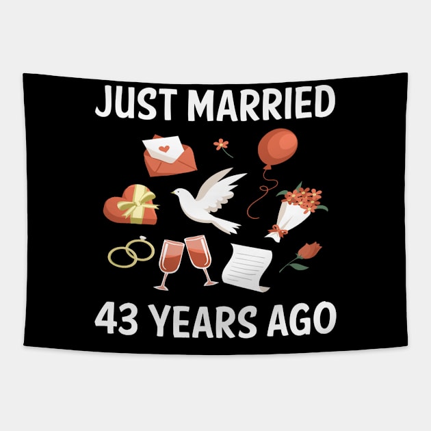 Red Just Married 43 Years Ago Marriage Couple Husband Wife Spouse Romantic Love Wedding Anniversary Tapestry by rosenbaumquinton52