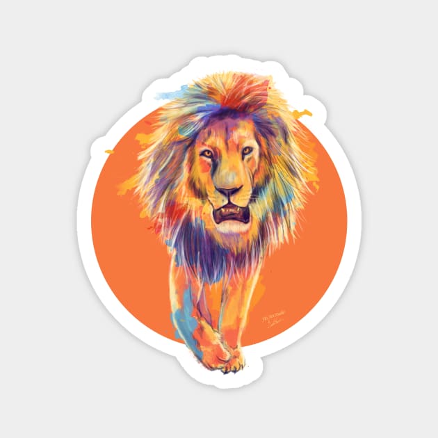 The King, Orange Edition, Colorful Lion Illustration Magnet by Flo Art Studio