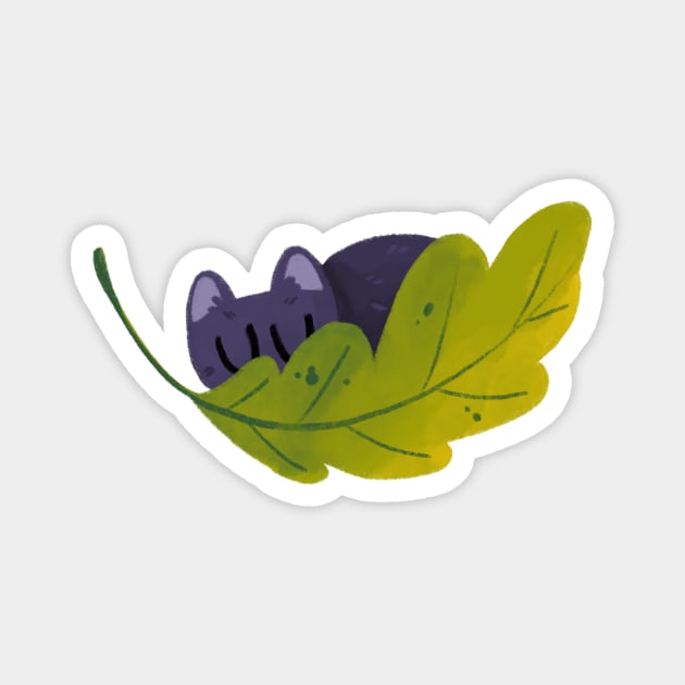 sleepy leaf cat Magnet by hellocloudy