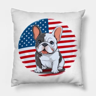 A cartoon French bulldog with American flag(1) Pillow