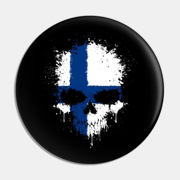 Chaotic Finnish Flag Splatter Skull Pin by jeffbartels