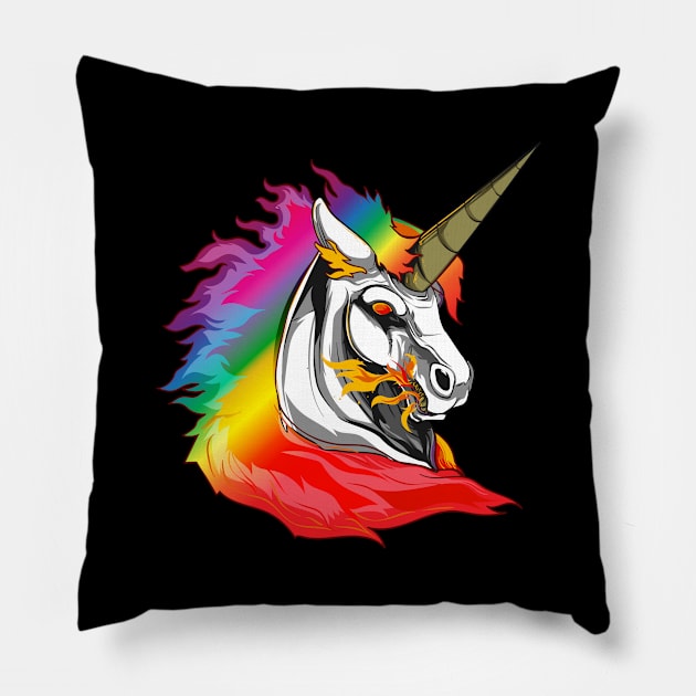 Cute Metal Rainbow Unicorn Metallic Mythical Horse Pillow by theperfectpresents