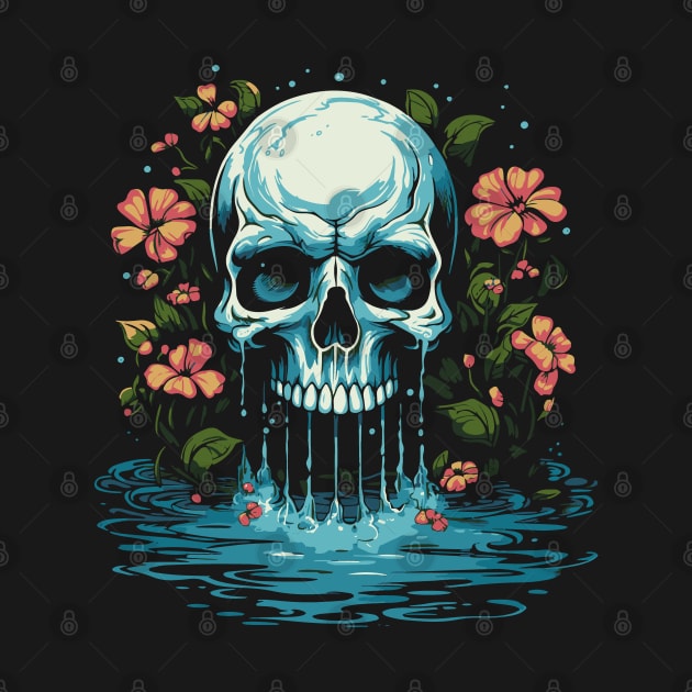 Flowers and waterfall - tattoo art skull by Modern Medieval Design