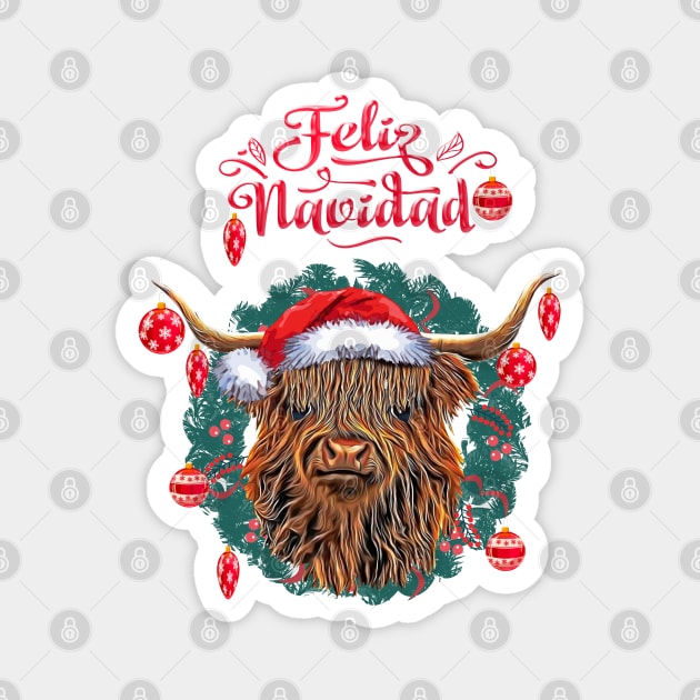 Christmas Highland Cow, feliz navidad Magnet by Collagedream