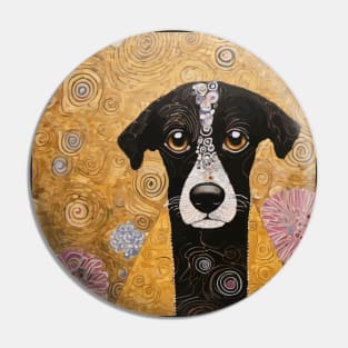 Black and White Klimt Dog with Floral Pattern Pin