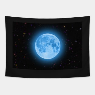 Blue super moon glowing against colorful starry sky Tapestry
