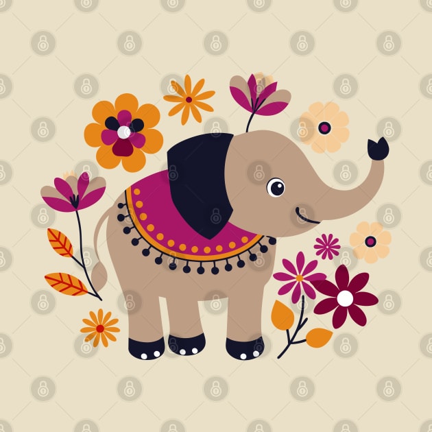 Elephant Kids Boho Flower by craftydesigns