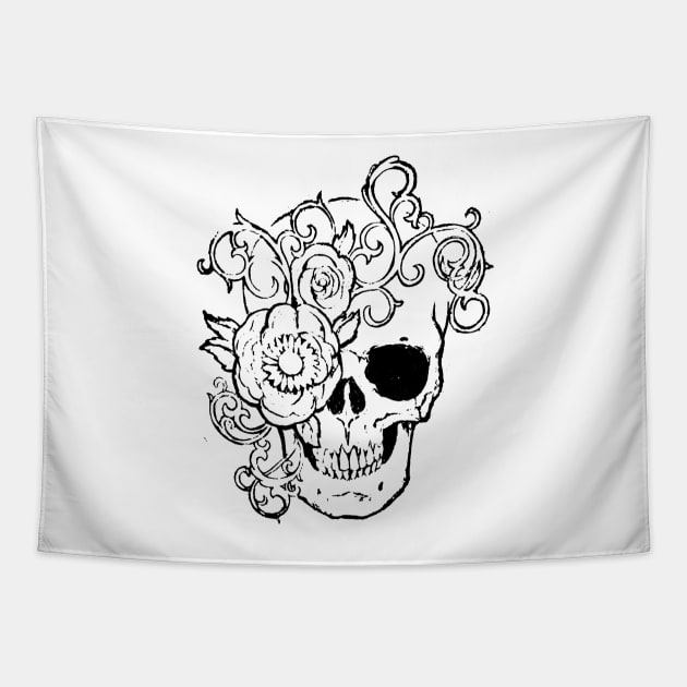 Black And White Filigree Skull Print