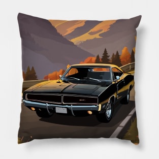 Classic American Black Charger Muscle Car Pillow
