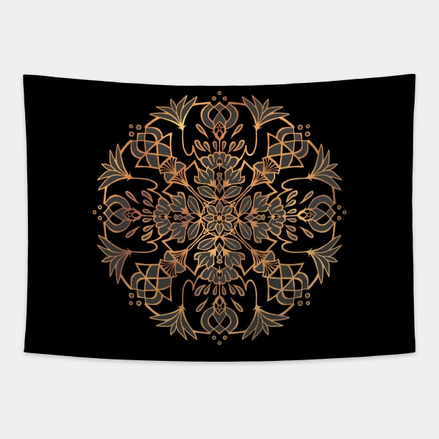 Black and Gold Lotus Mandala Tapestry by Olooriel