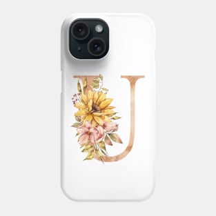 Watercolor sunflower bouquet monogram letter U Phone Case