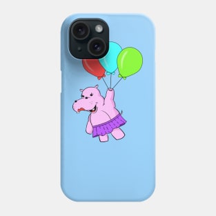 Cute Cartoon Hippo Flying With Balloons Phone Case