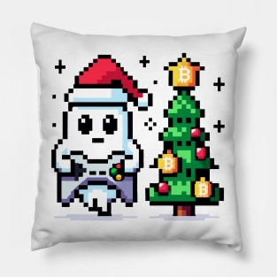 8-Bit Gamer Christmas Ghost - Festive Pixel Art Pillow