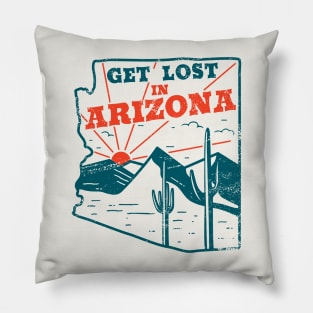 Get Lost in Arizona // Vintage Desert Landscape // Retro Tourism Badge Pillow