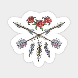 Hand drawn boho style design with rose flower, arrow and feathers Magnet