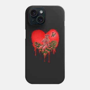 LOVE HEART with BUTTERFLY and ROSES - Graffiti Style (Red) Phone Case