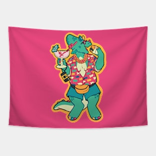Tropical Vacation Triceratops Tapestry