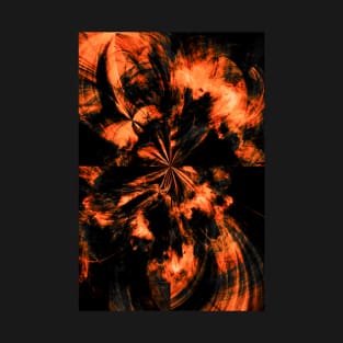 Black and Orange Fire Tie Dye Splash Abstract Artwork T-Shirt