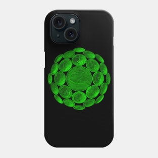 Green USA Twenty Dollars Coin - Surrounded by other Coins on a Ball Phone Case