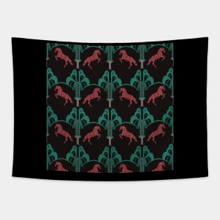 Scarlet Stallion: Embodying Freedom with Egyptian Tribal Elegance Tapestry