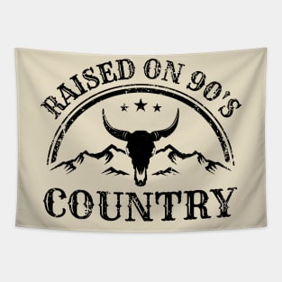 Vintage Raised On 90's Country Music Bull Skull Western Tapestry