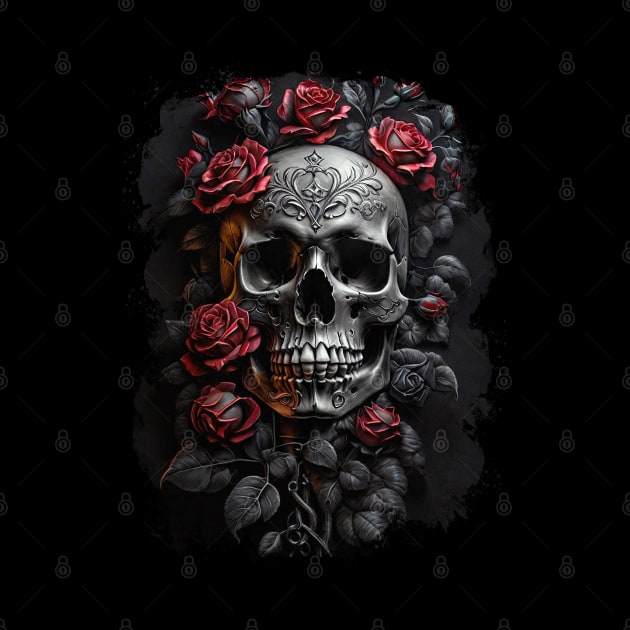 Skull and Flowers by Pictozoic