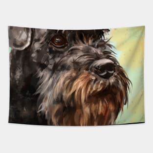 Close up Painting of a Majestic Looking Schnauzer in Yellow Background Tapestry