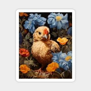 Retro Vintage Art Style Baby Chick in Field of Wild Flowers - Whimsical Farm Magnet